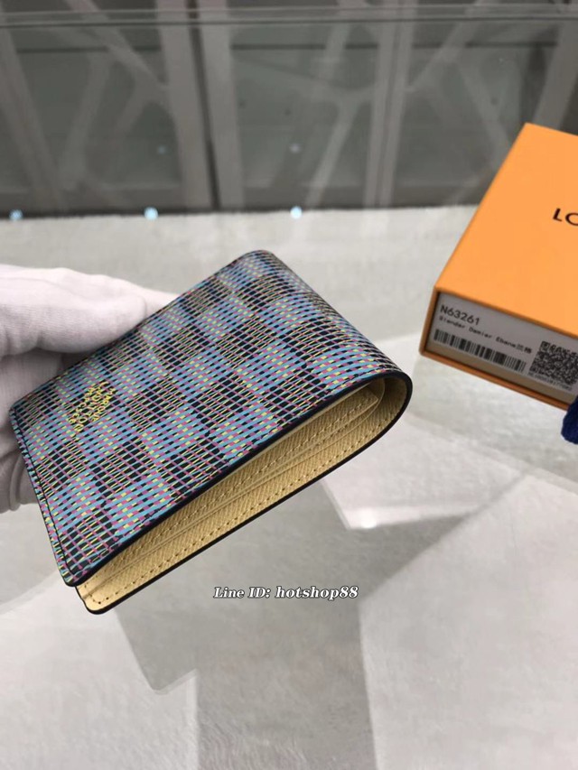 路易威登LV錢包 N63261蘭格 經典圖案浸潤霓虹色彩 Slender錢夾包 LV男士短夾 xxlv1908